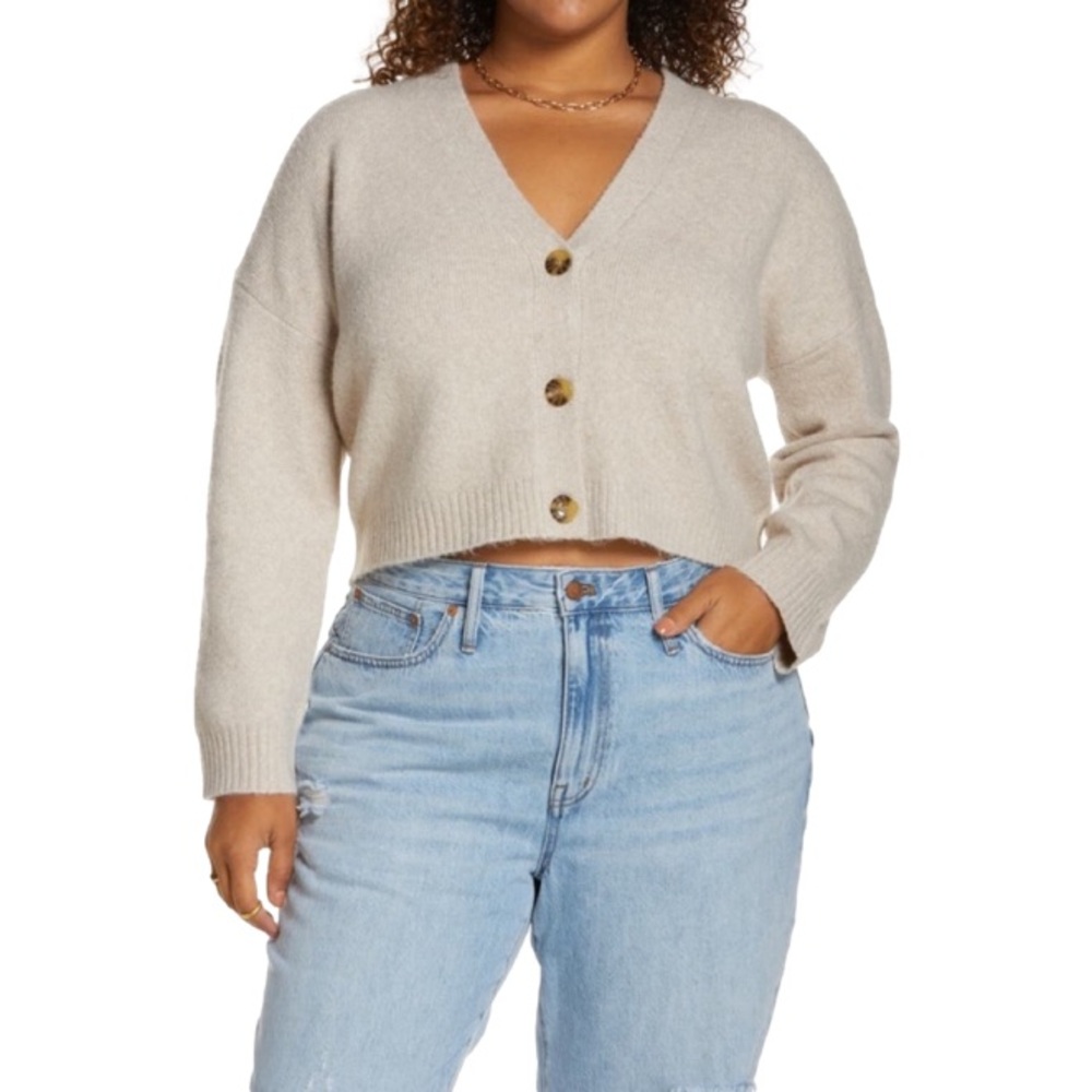 Nordstrom Cropped Cardigan - NWT - Beige Oatmeal